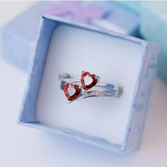 Jewelry - New Red Heart Lovers Double Heart Ring